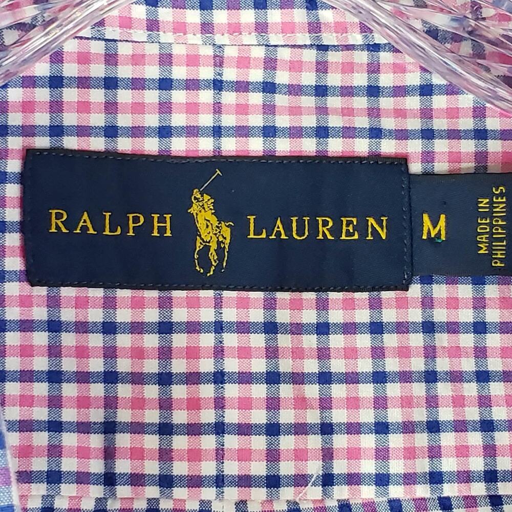 Polo Ralph Lauren Shirt Oxford Button Down Mens Size Medium LS White Pink Plaid - Picture 2 of 11